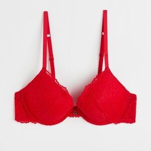 NWT H&M Women’s Red Lace Push Up Bra Adjustable Straps Love Valentine’s Day 34D